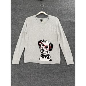 Talbots Womens Dalmation Dog Print Sweater Size M Petite Intarsia Knit Preppy